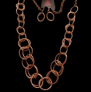 Paparazzi interlocking bronze chain necklace with matching earrings